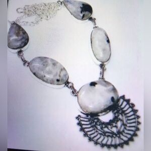 Rainbow Moonstone Stamped 925 Sterling Silver Necklace